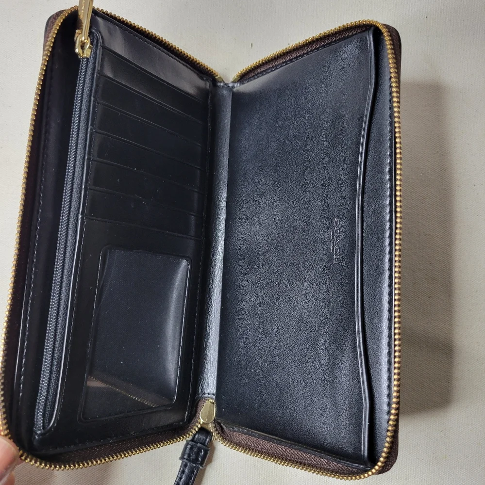 Coach Signature Brown Large Phone Wallet In Signature Canvas - Picture 9 of 15